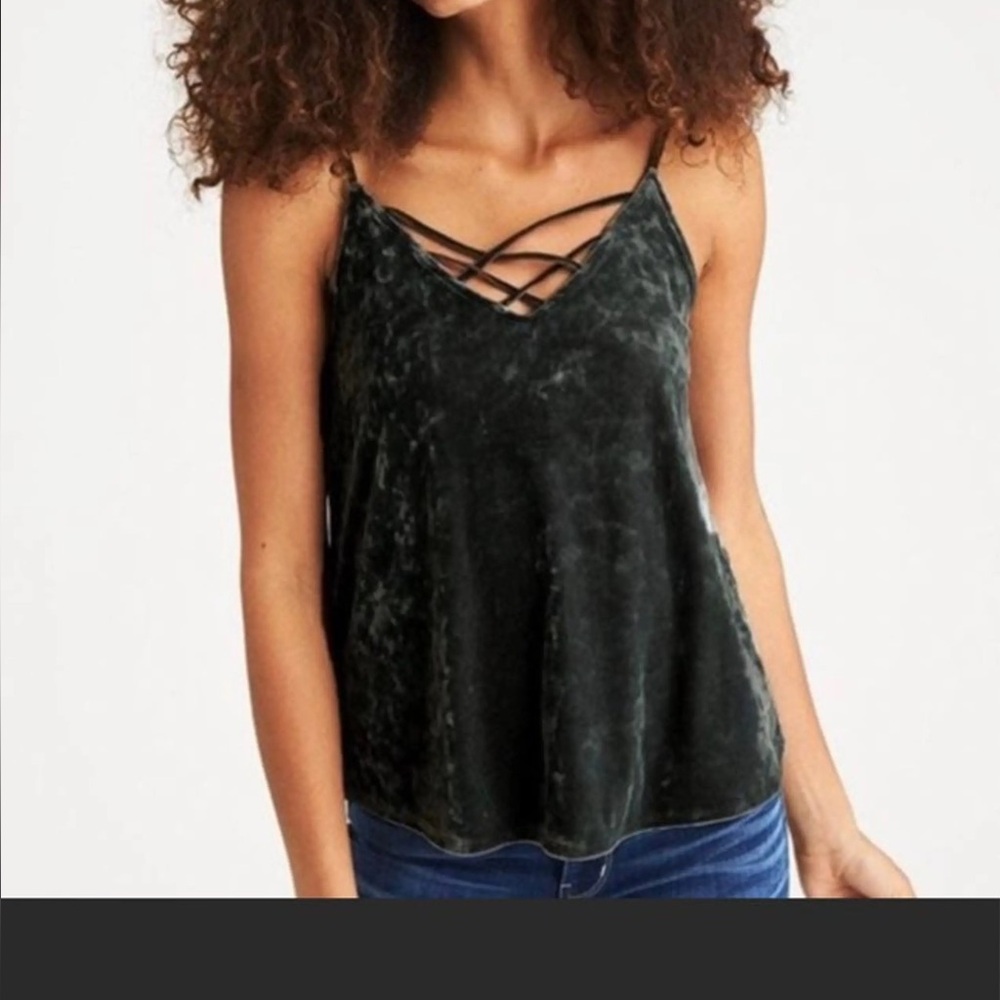 American Eagle Outfitters Velvet Strappy Camisole - Dark Green